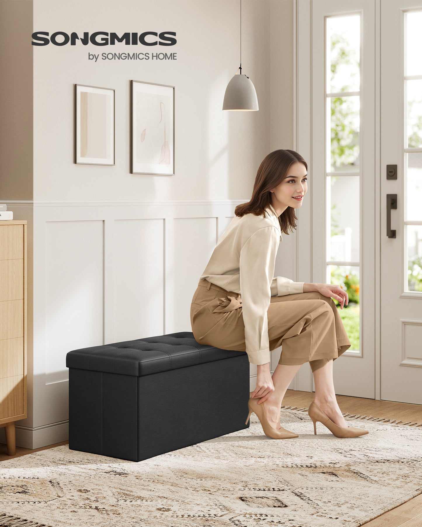 SONGMICS 30" Storage Ottoman Bench Folding Ottoman with Storage Hold up to 660lb for Living Room Bedroom Black