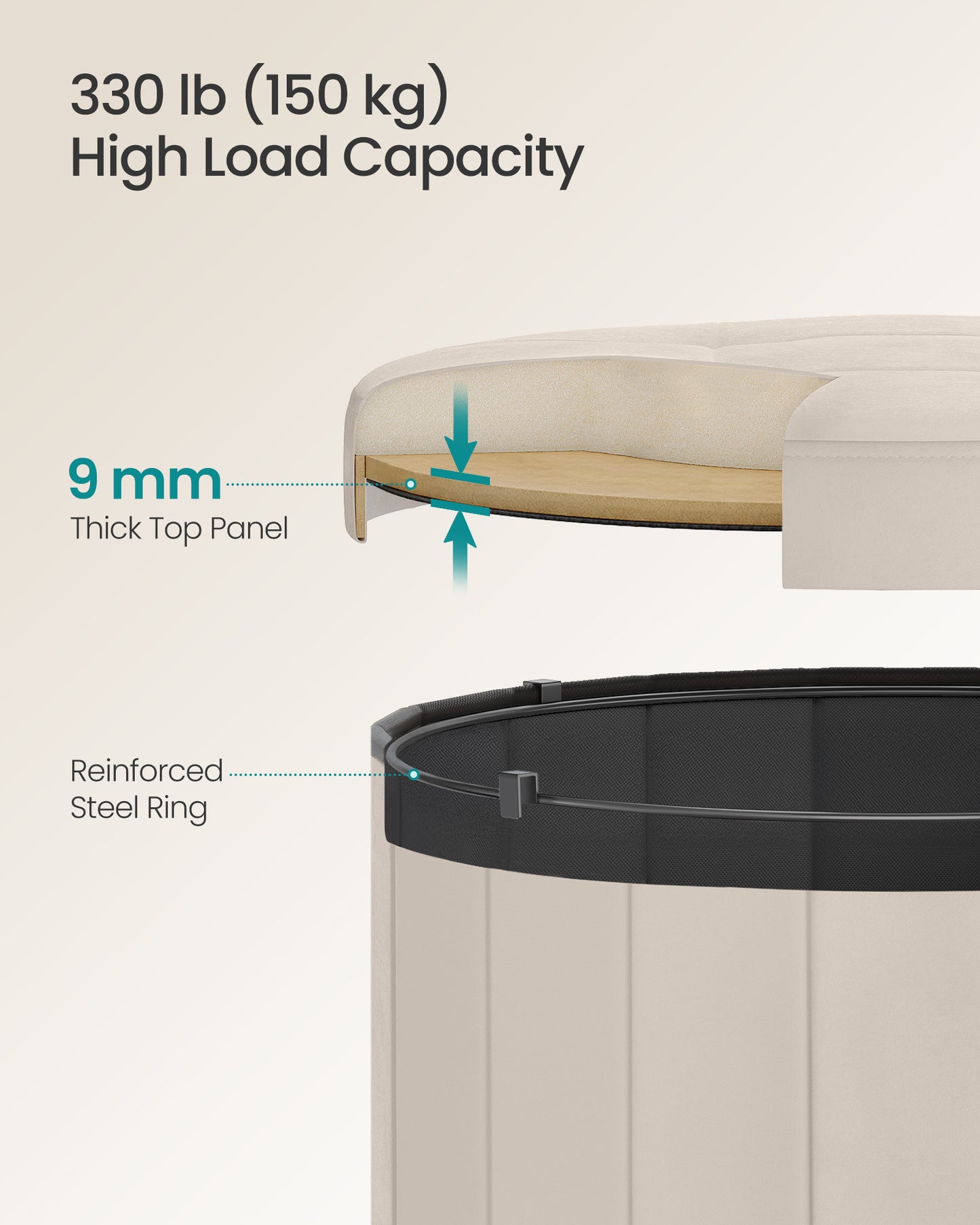 Round Storage Ottoman with Removable Lid, 18.1 Inch Folding Footrest Stool with Velvet Cover, Cappuccino Beige