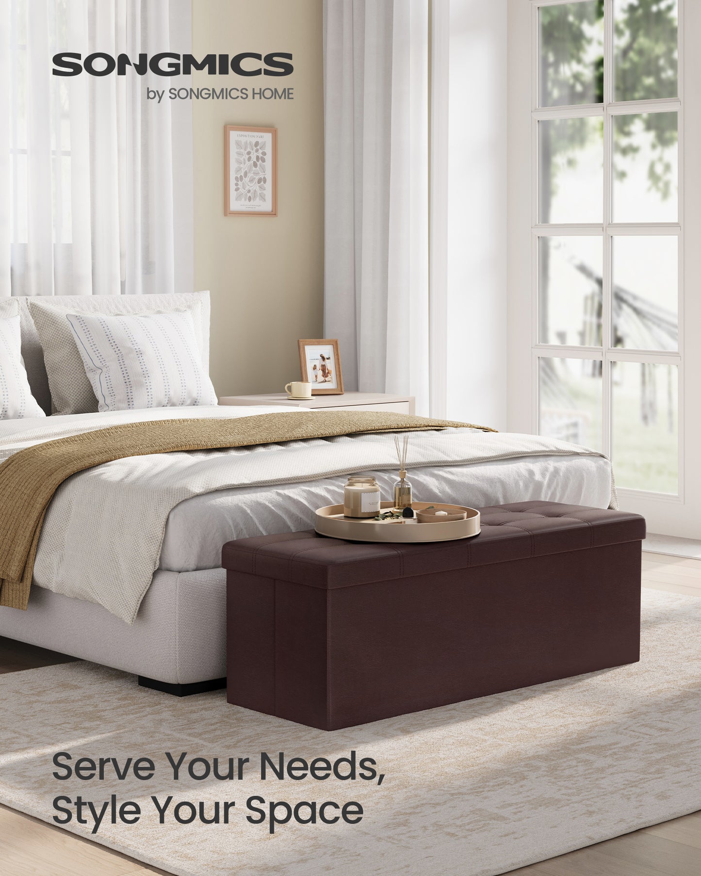 SONGMICS 43" Storage Ottoman Bench Folding Ottoman with Storage Hold up to 660lb for Living Room Bedroom Brown