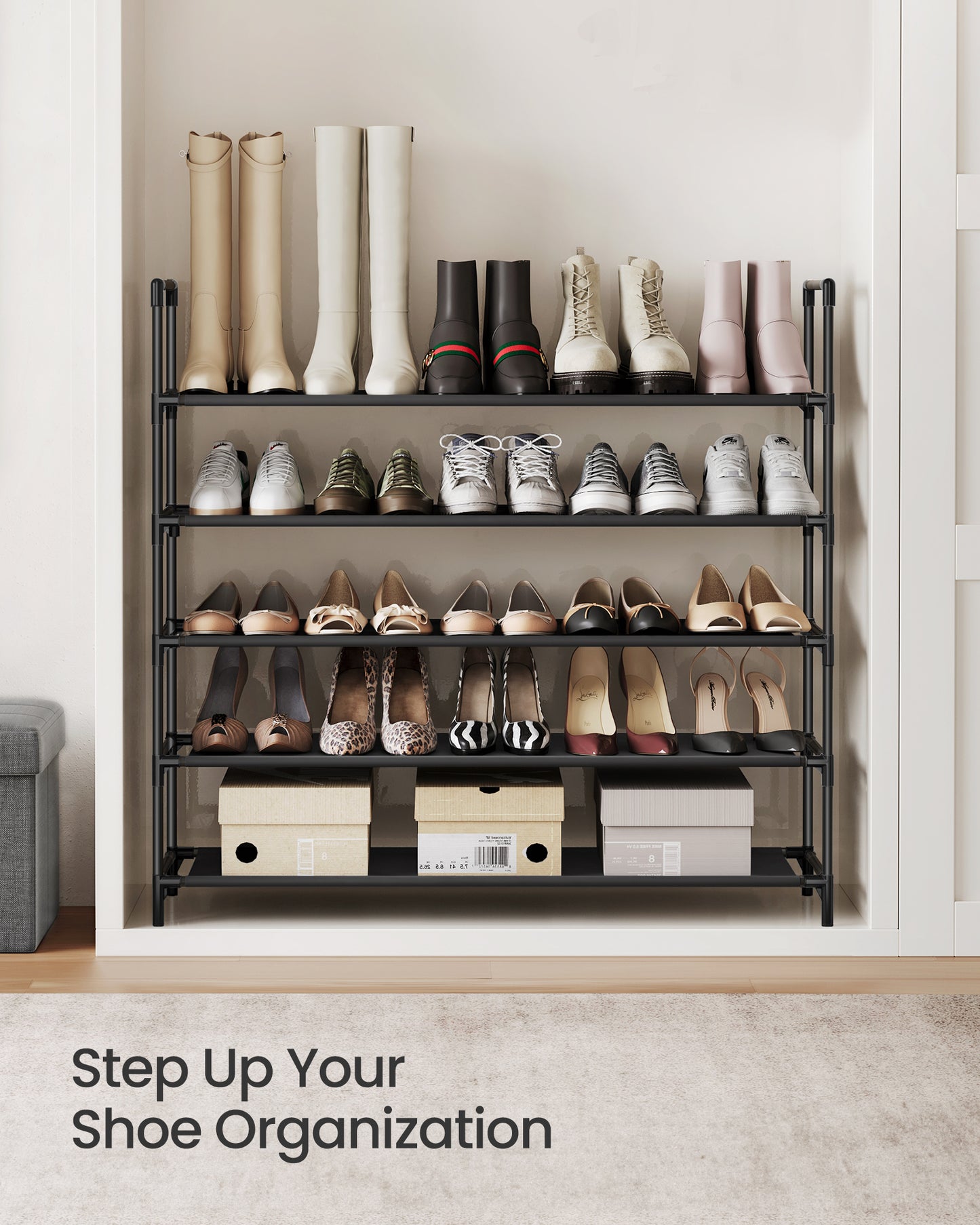 SONGMICS 5 Tiers Shoe Rack Storage Organizer Black 39"L Holds 20-25 Pair of Shoes