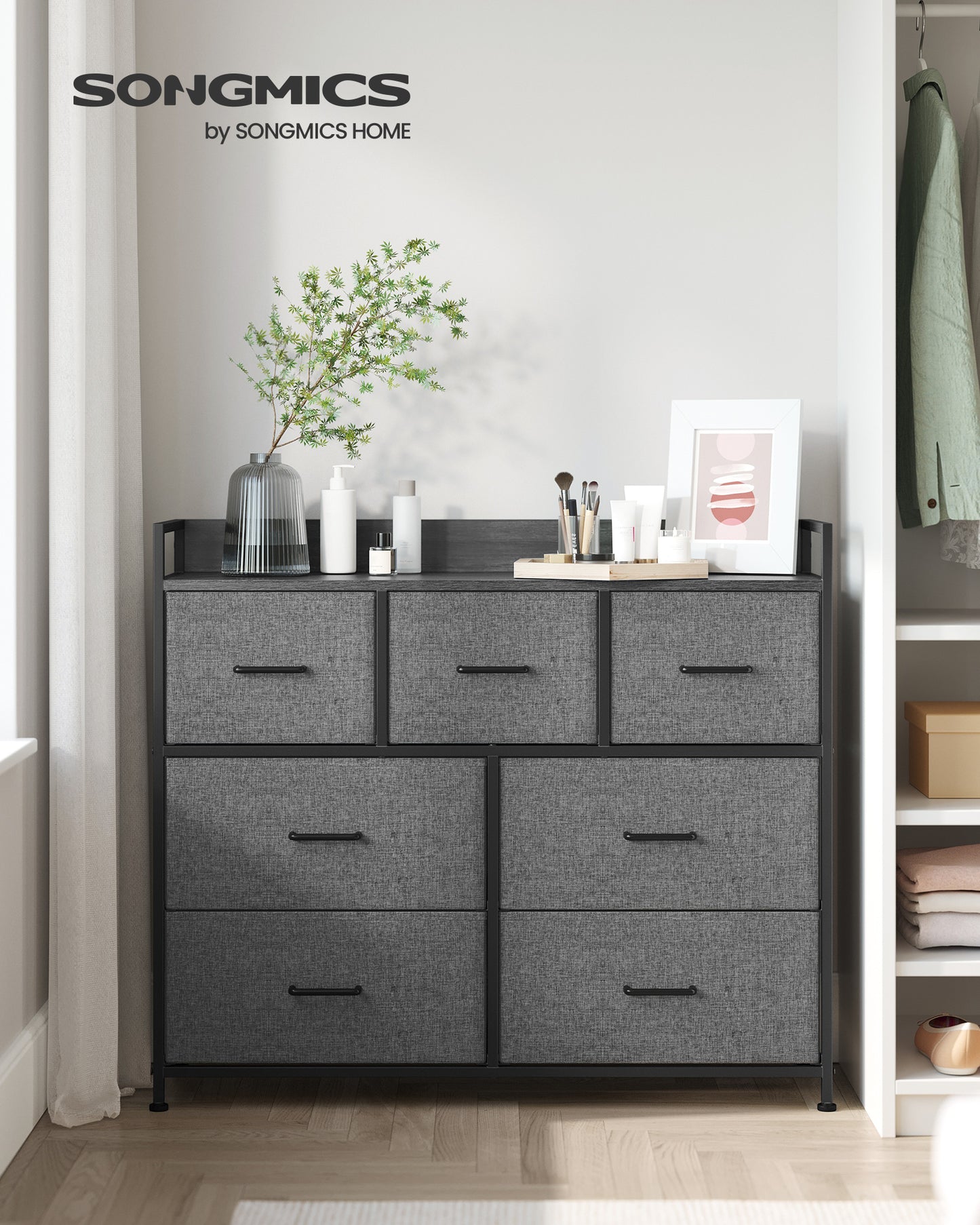 7-Drawer Fabric Dresser with Metal Frame – Foldable Clothes Storage Organizer & Chest of Drawers – Slate Gray