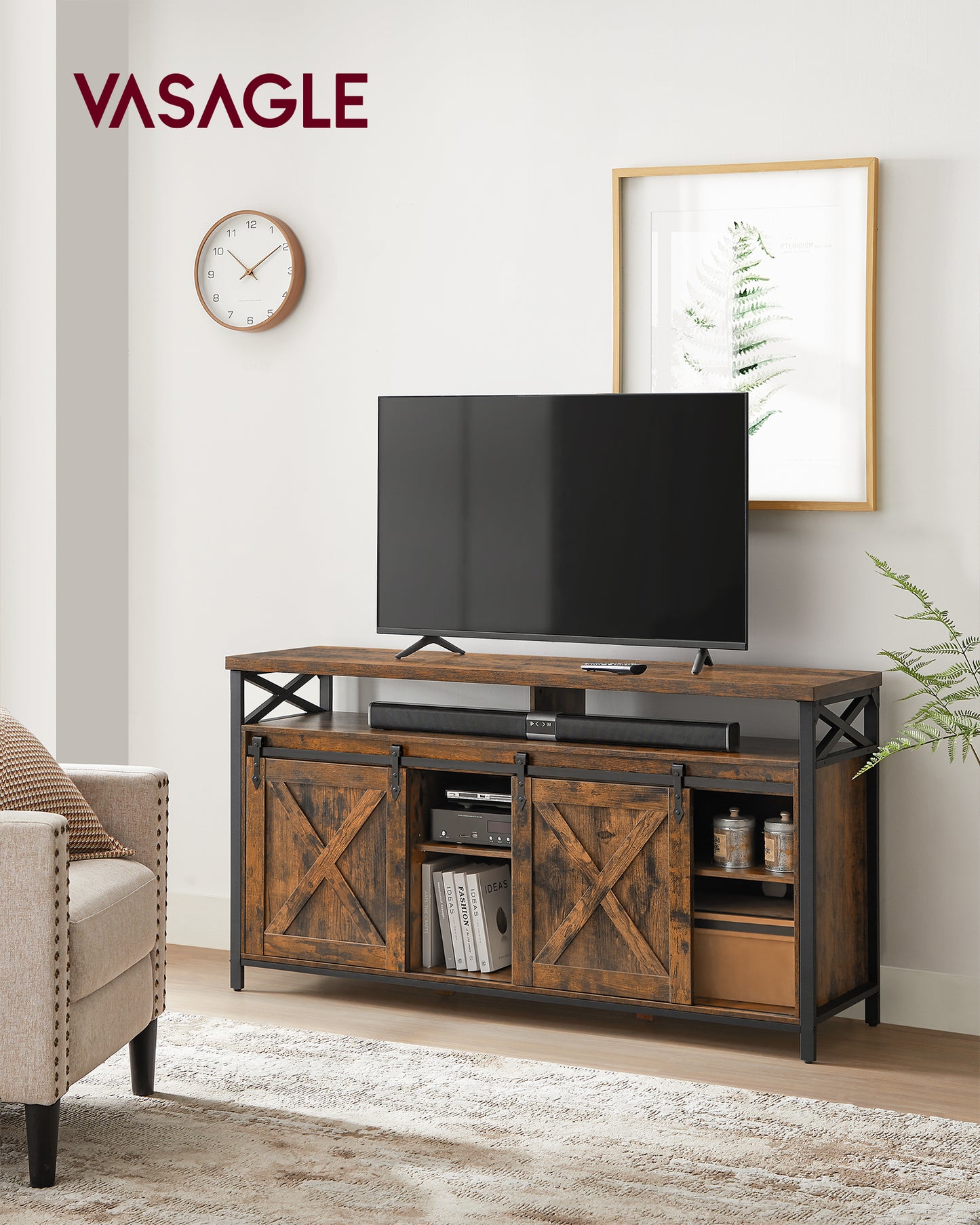 TV Stand for 65 Inch TV Entertainment Center TV Table and Console TV Cabinet with Adjustable Shelves, Industrial Design, Rustic Brown and Black