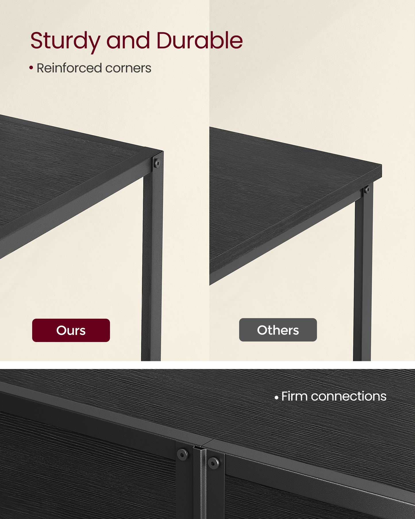 Modern TV Stand for TVs up to 65 Inches, 3-Tier Entertainment Center, Industrial TV Console Table with Open Storage Shelves, for Living Room, Bedroom, Black with Wood Grain