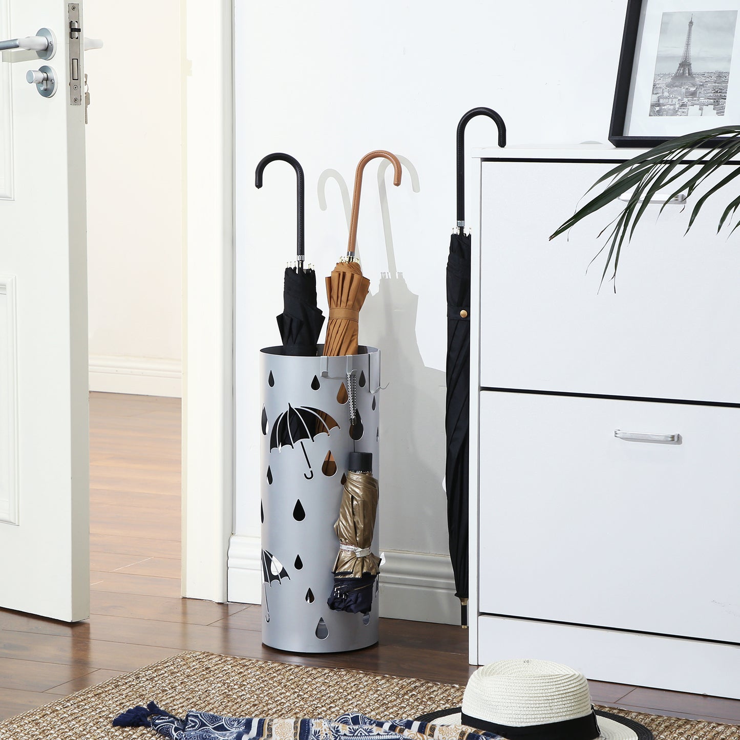 Metal Umbrella Holder, Round Umbrella Stand, Silver Gray