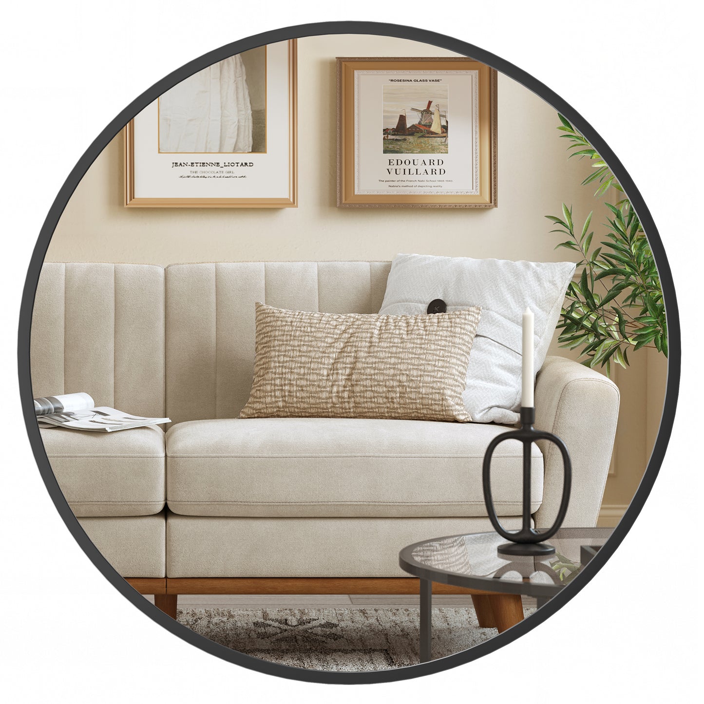 Bathroom Round Mirror for Wall, 16 Inches Black Circle Mirror,Metal Frame,for Bathroom Over Sink, Living Room, Bedroom, Entryway, Hallway, Ink Black