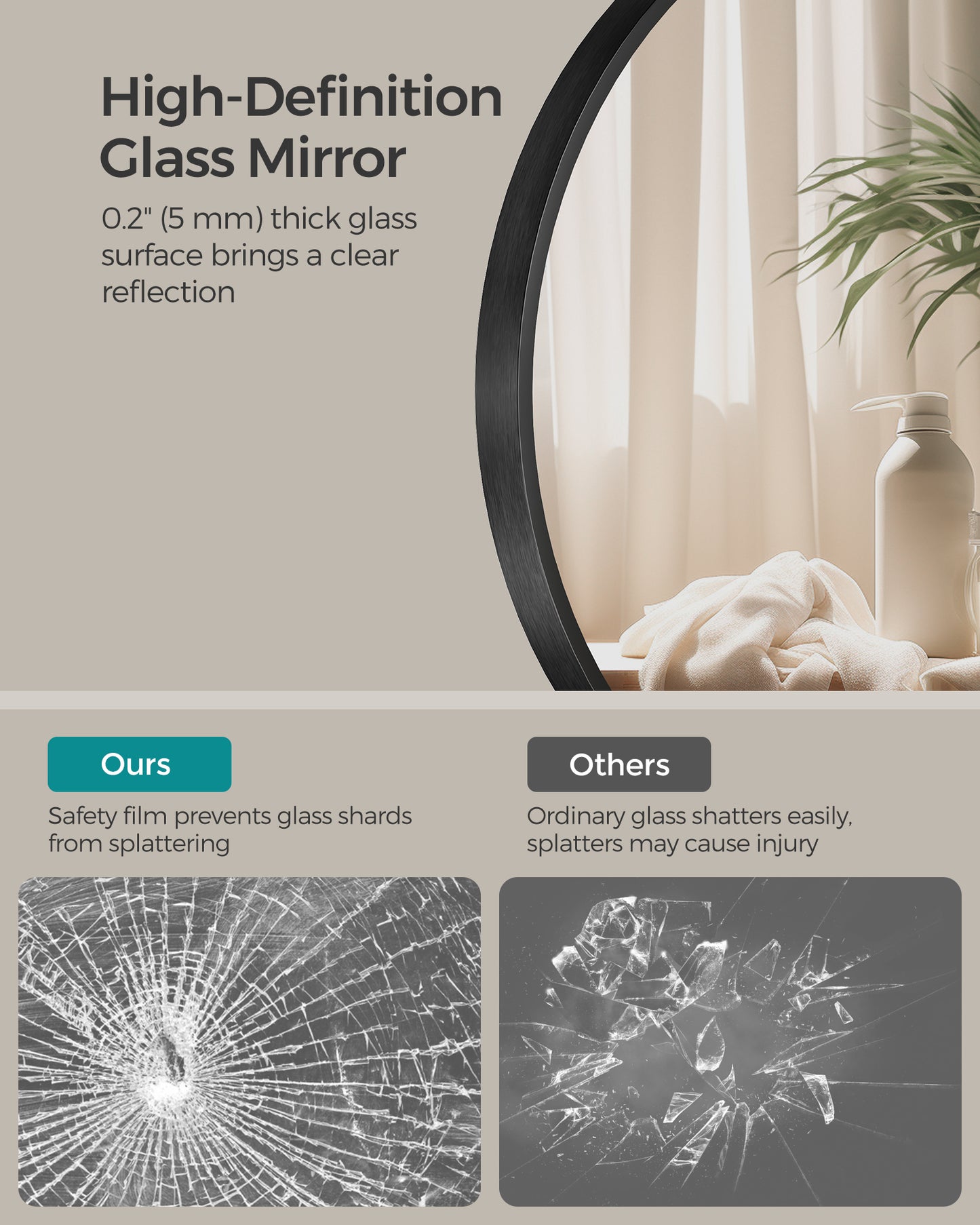 Bathroom Round Mirror for Wall, 16 Inches Black Circle Mirror,Metal Frame,for Bathroom Over Sink, Living Room, Bedroom, Entryway, Hallway, Ink Black