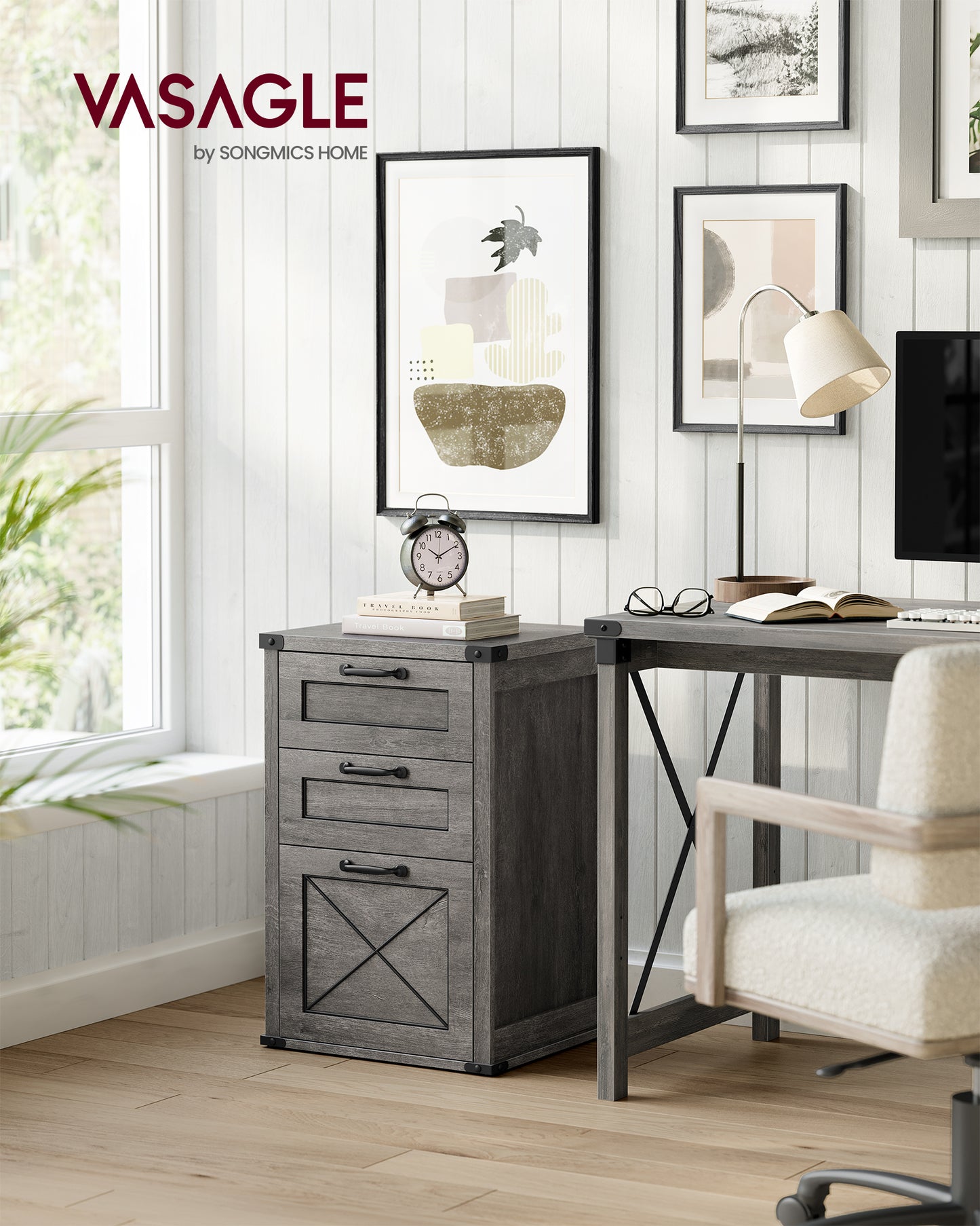 File Cabinet, 15.7"D x 17.7"W Filing Cabinet with 3 Drawers, Printer Stand for Home Office, Gray