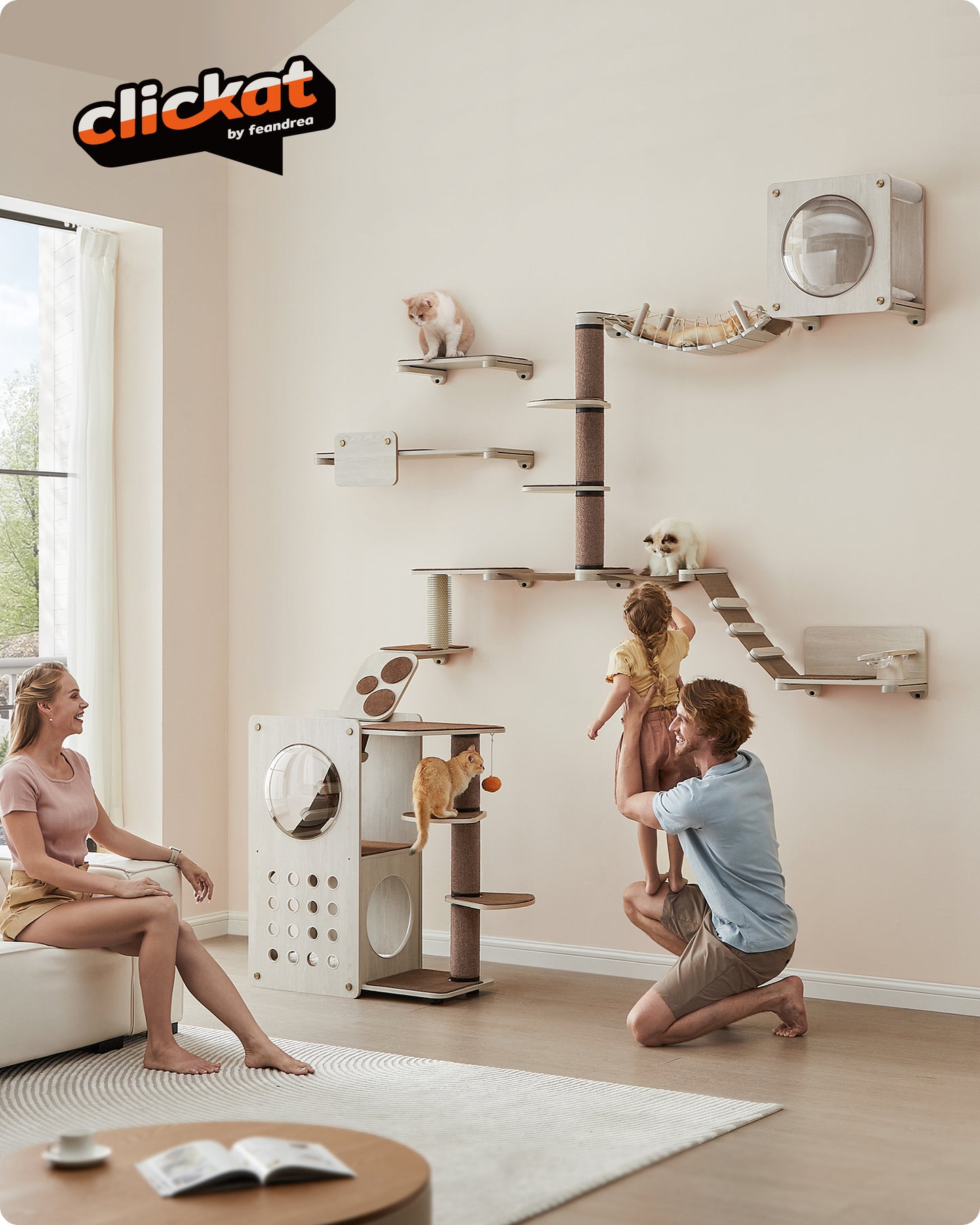 Feandrea Clickat Collection - No.007 Cat Shelf Wall-Mounted Cat Perch for Indoor Cats Cat Wall Shelves Extremely Quick Assembly Unlimited Expandability Replaceable Module and Felt Pad