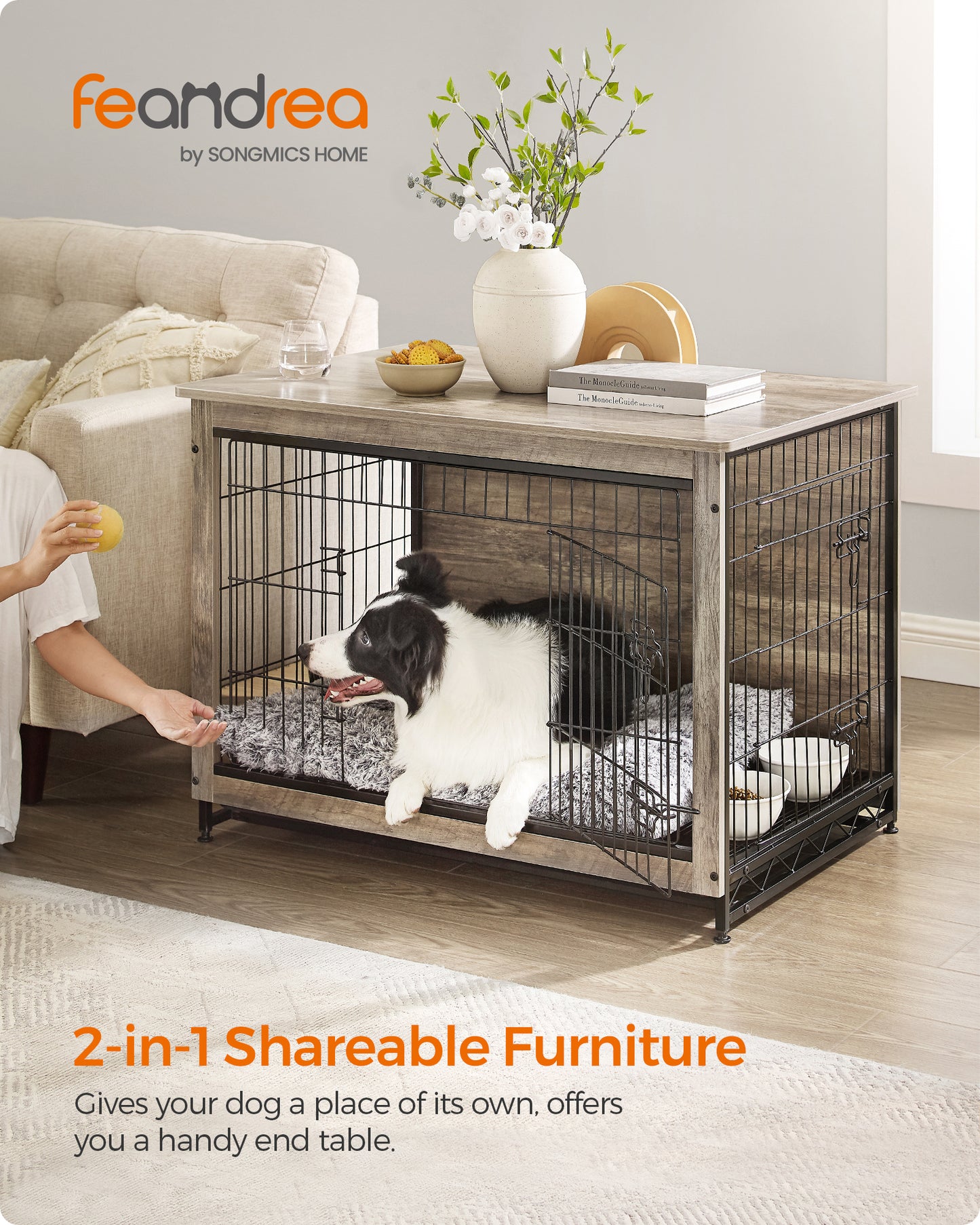 Dog Crate Furniture, 38.6" Side End Table, Modern Kennel for Dogs Indoor up to 70 lb, Heavy-Duty Dog Cage with Multi-Purpose Removable Tray, Double-Door Dog House
