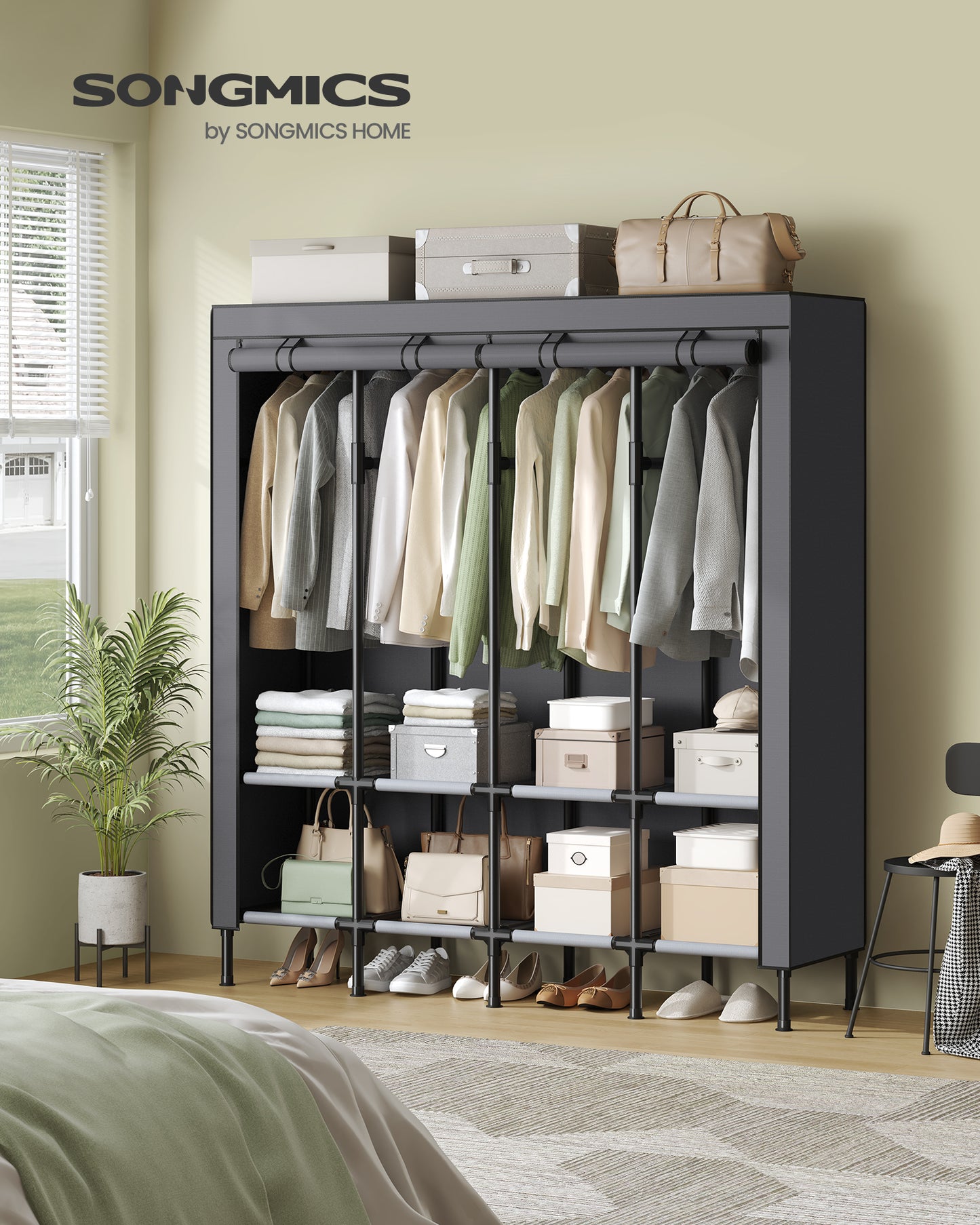 Wardrobe Closet, 67.3 Inch Large Capacity Portable Closet, Clothing Rack Clothes Organizer with Fabric Cover Dove Gray