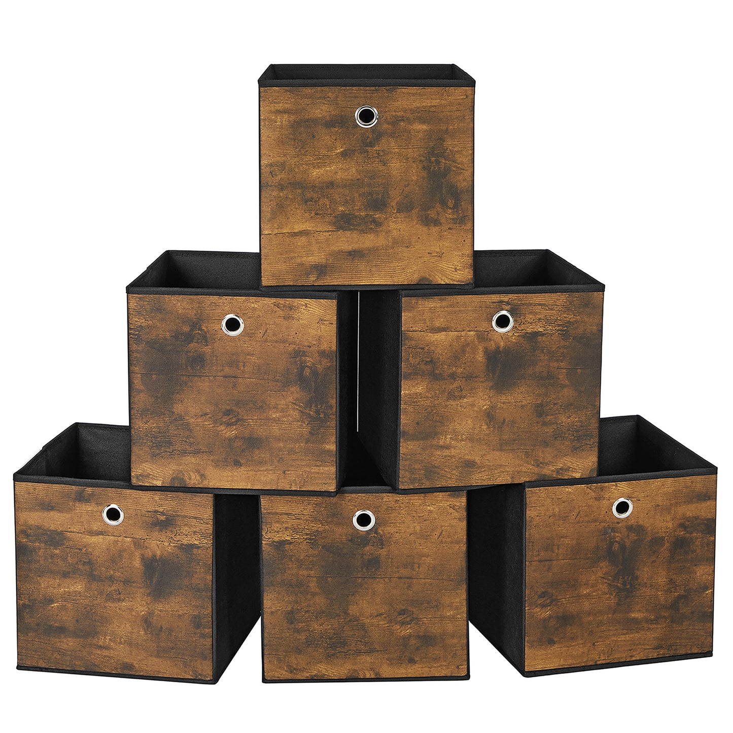 SONGMICS 11.8" Cube Storage Bin 6 Foldable Cube Organizer Bin with Handles Storage Box for Living Room Bedroom Office Rustic Brown and Black