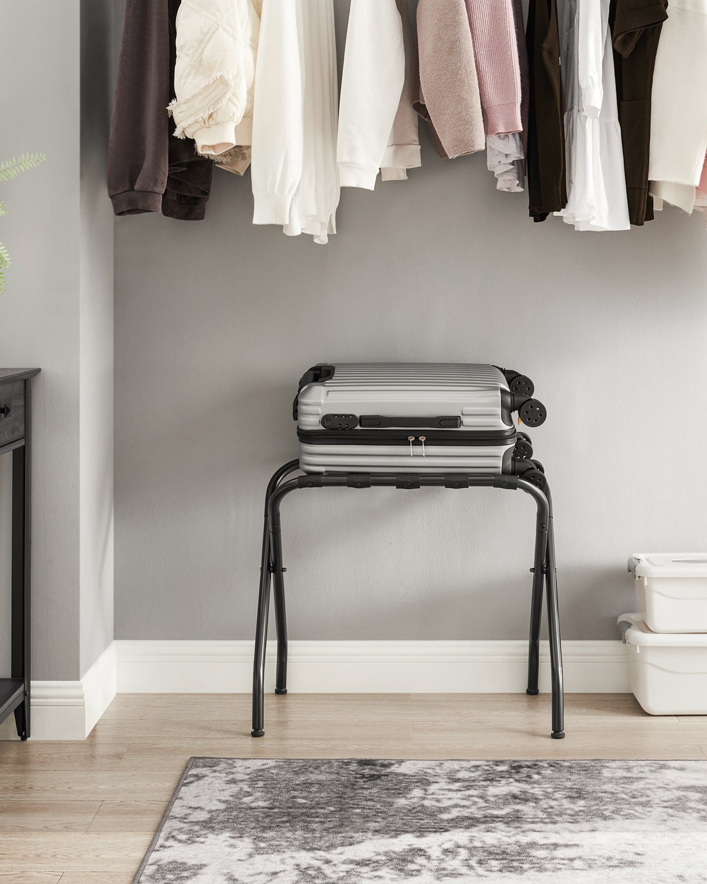 Luggage Rack, Luggage Rack for Guest Room, Suitcase Stand, Steel Frame, Foldable, for Bedroom, Black