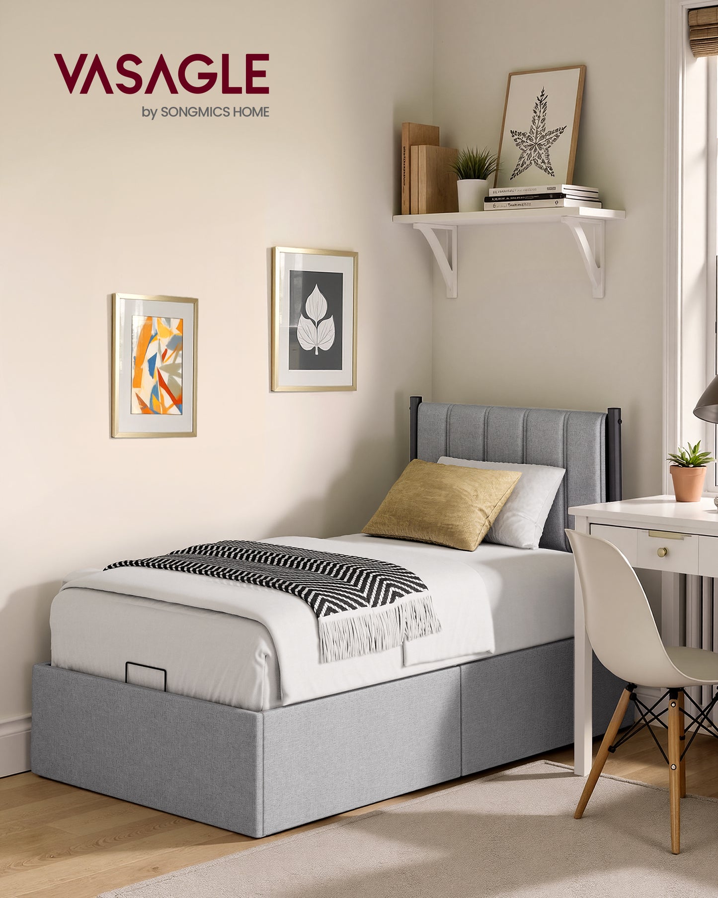 Twin Size Lift Up Storage Bed Frame, Hydraulic Platform Bed with Upholstered Headboard, 550 lb Capacity & Underbed Storage, Dove Gray