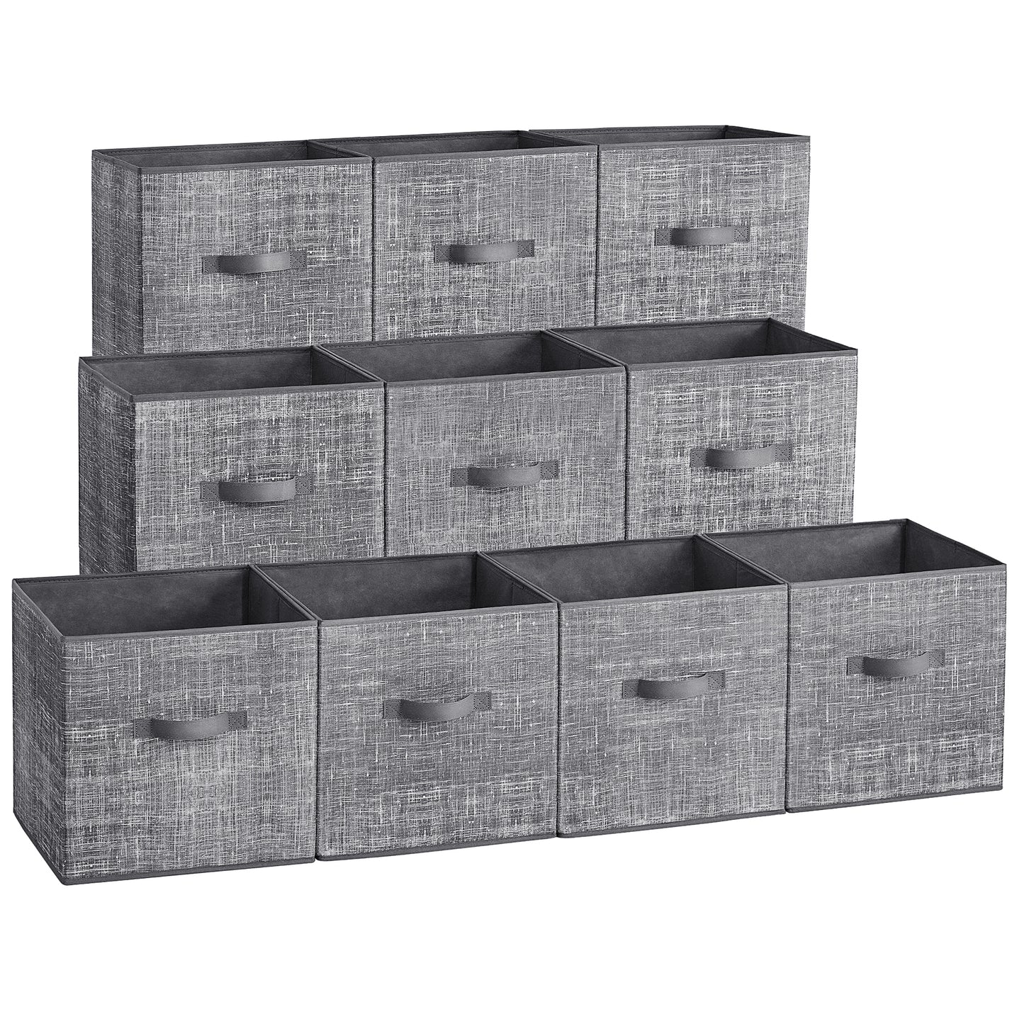 Set of 10 Storage Cubes, 13x13x13 Inch Foldable Fabric Bins with Double Handles, 11 lb Capacity Each for Closet Shelves Organization, Cattail Gray