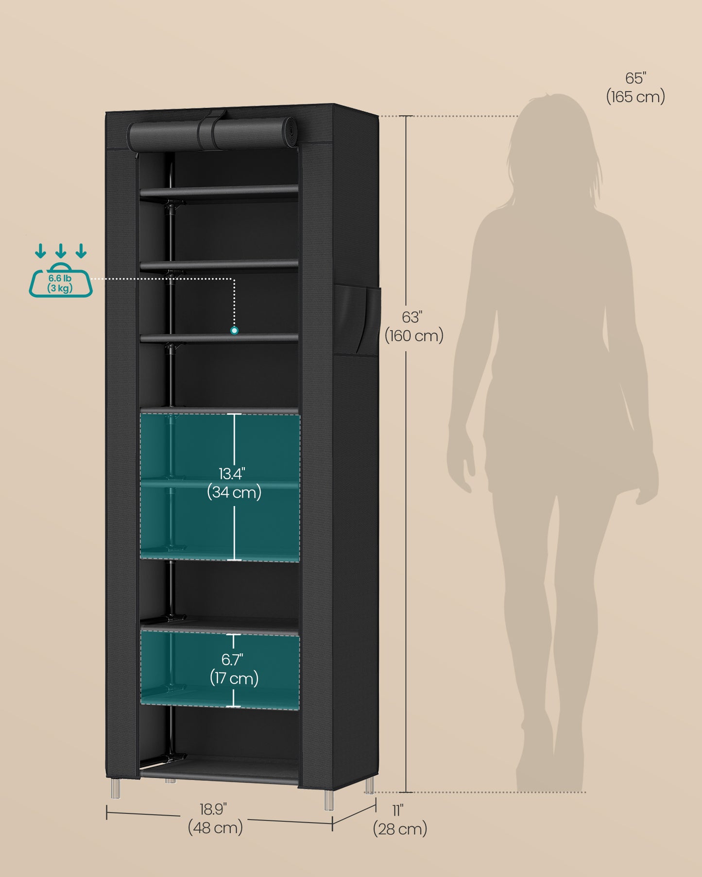 SONGMICS 10-Tier Shoe Rack, with Dustproof Cover, Free-Standing Storage Organizer for Closet, Hold 20 Pairs of Shoes, for Sneakers, High Heels, Black