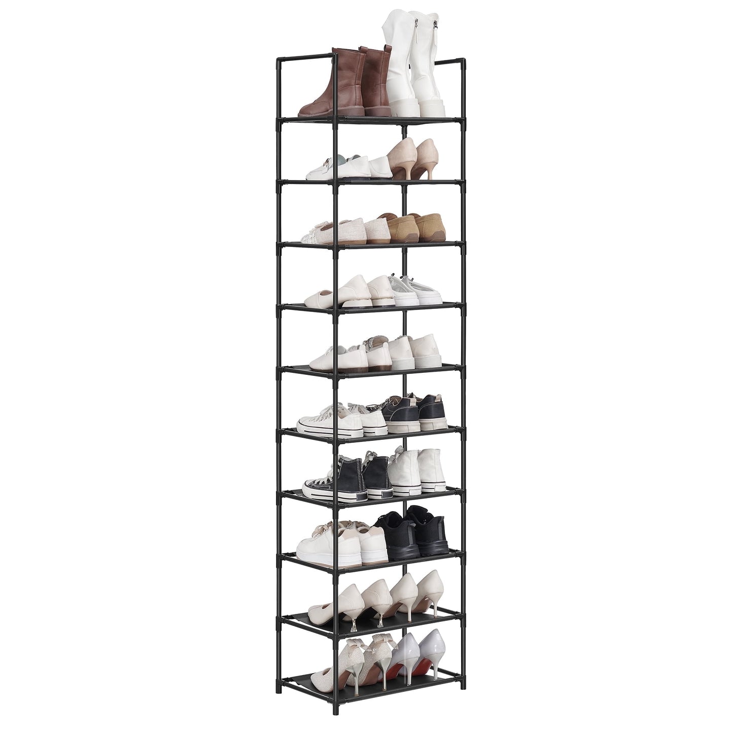 Shoe Rack, 10 Tier Shoe Shelf, Shoe Storage Organizer,Metal Frame, Non-Woven Fabric Shelves, for Entryway, Bedroom, Black