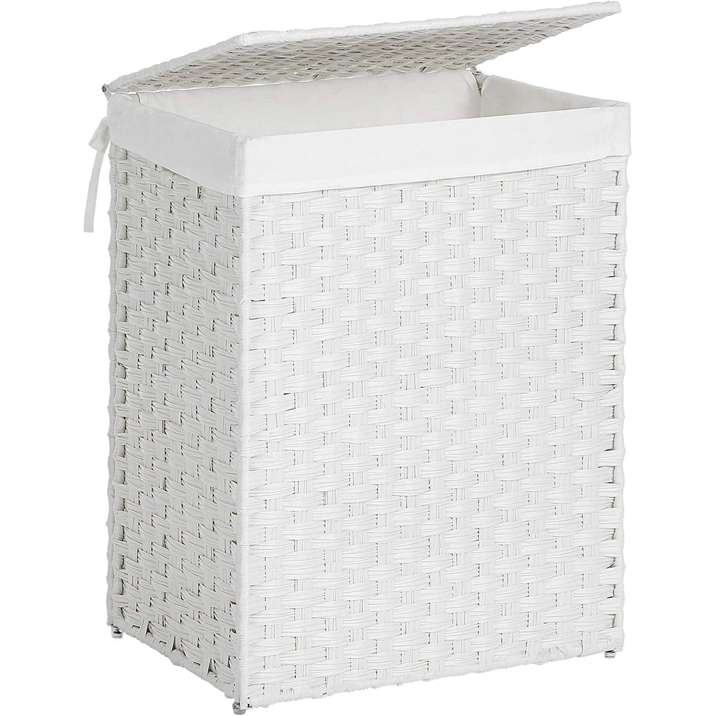 23.8 Gal (90L) White Laundry Hamper Wicker Laundry Basket with Lid and Handles Clothes Hamper Foldable Removable Liner Bag White