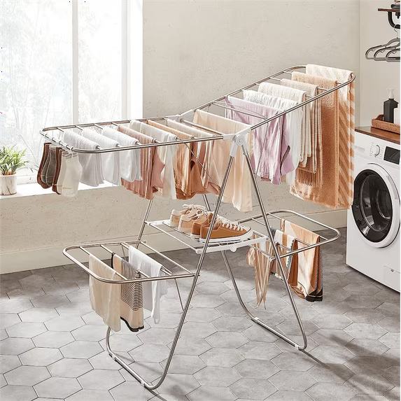 Clothes Drying Rack Foldable, Gullwing Laundry Drying Rack, Space-Saving, 22.2 x 68.1 x 38 Inches for Clothes, Towels, Linens, Indoor, Outdoor White