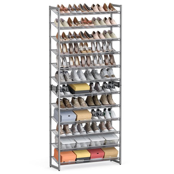 12-Tier Stackable Shoe Storage shelf, Metal shoe Organizer with Adjustable Flat or Angled shelves