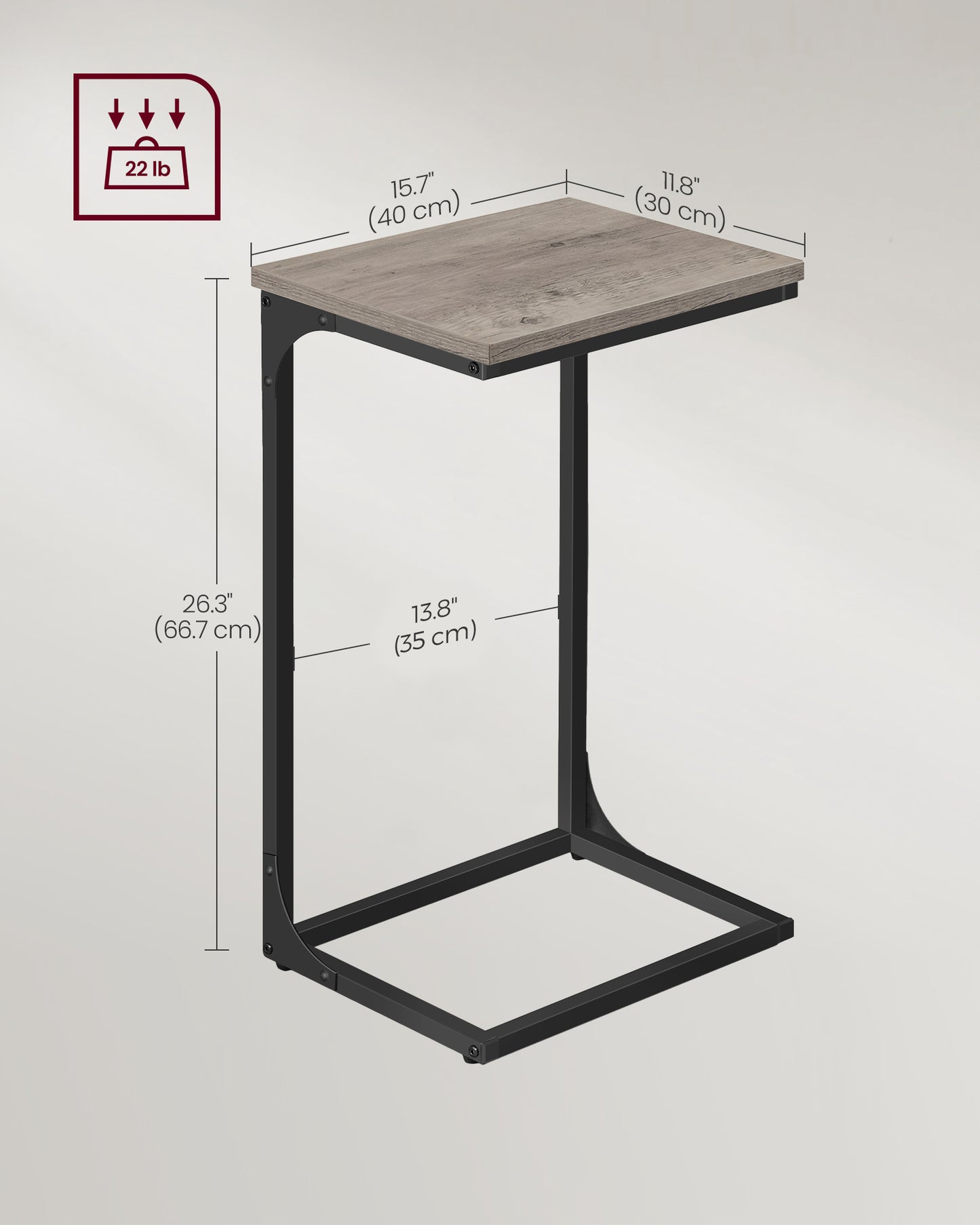 C-Shaped End Table Set, Side Table for Sofa, Couch with Metal Frame, Small TV Tray for Living Room, Bedroom, Greige and Black