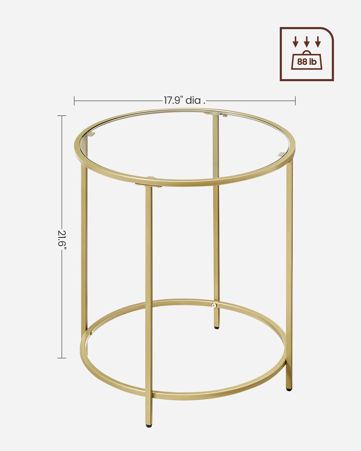 VASAGLE Round Side Tables, Set of 2, Glass End Tables Coffee Tables for Living Room Bedroom Gold