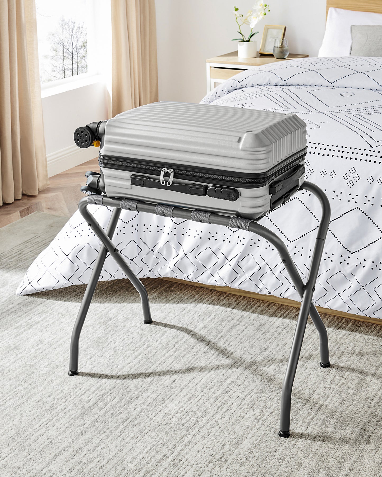Luggage Rack, Pack of 2, Luggage Racks for Guest Room, Suitcase Stand, Steel Frame, Foldable, for Bedroom, Gray