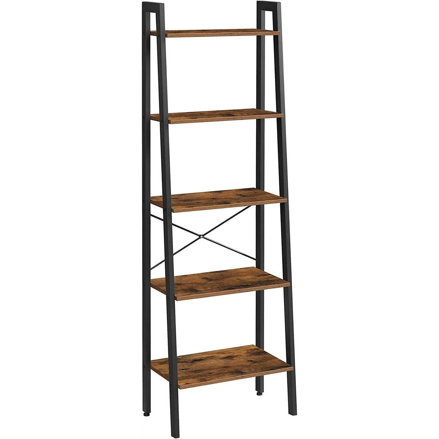 VASAGLE 5 Tier Vintage Ladder Shelf Bookshelf Industrial Bookcase Storage Rack Rustic Brown