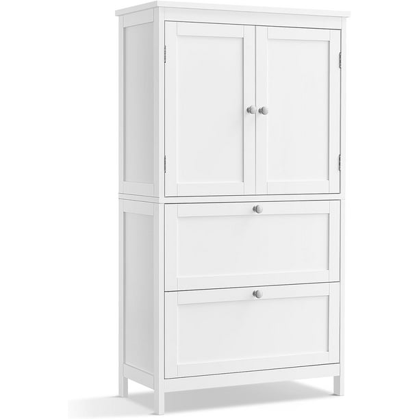 VASAGLE Bathroom Floor Storage Cabinet with 4 Doors Bathroom Storage Unit Freestanding Cabinet Adjustable Shelves 11.8 x 23.6 x 43.3 Inches White
