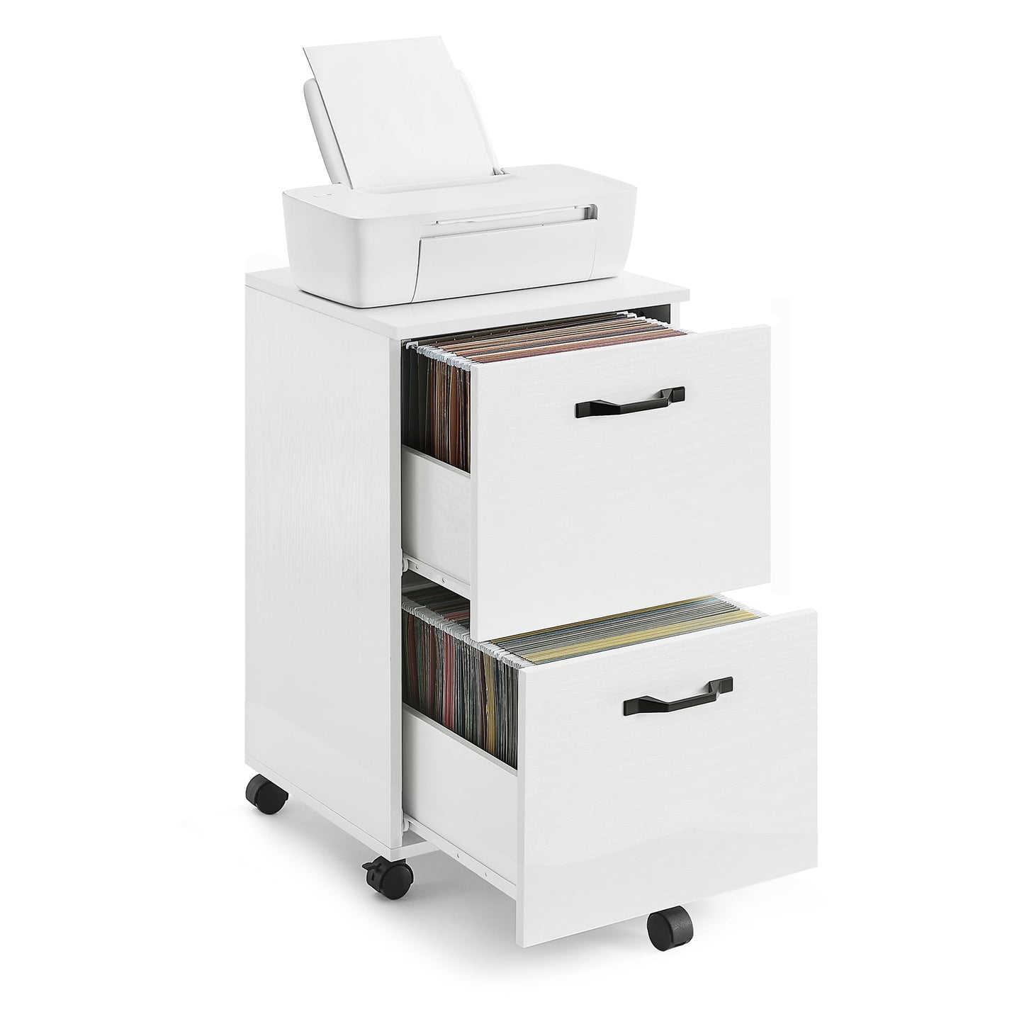 Mobile File Cabinet Modern Style 2 Drawers Rolling Filing Cabinet Wood Storage Shelf White for Home Office Study Room