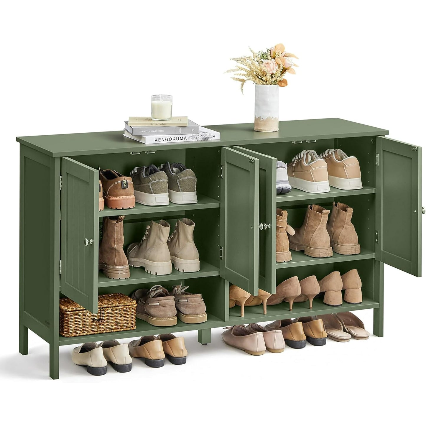 VASAGLE Shoe Cabinet, 3-Tier Shoe Storage Organizer, Shoe Shelf, Modern Country Cabinet, Freestanding Cabinet with Height-Adjustable Shelf, 13.8 x 47.2 x 27.6 Inches, Entryway,