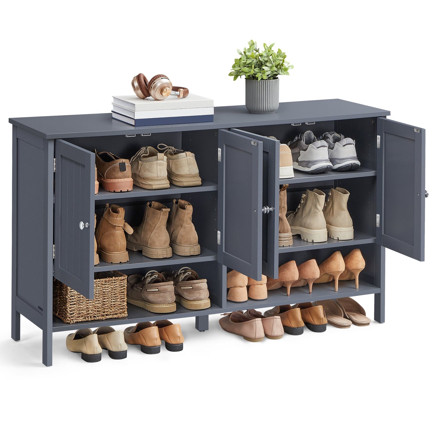 VASAGLE Shoe Cabinet, 3-Tier Shoe Storage Organizer, Shoe Sheelf, Modern Country Cabinet, Freestanding Cabinet with Height-Adjustable Shelf, 13.8 x 47.2 x27.6 Inches, Entryway, Slate Gray