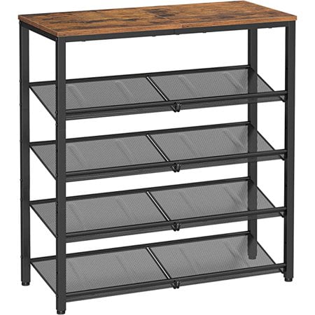 VASAGLE Shoe Rack 5 Tier Shoe Rack Organizer for Closet Entryway with Storage Shelves and Spacious Top Free Standing Steel Industrial Rustic Brown and Black