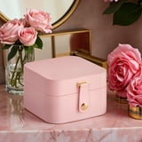 LEDREM 2-Layer Travel Jewelry Organizer Box, Compact & Portable with Removable Tray & Necklace Hooks, for Earrings, Rings, Bracelets, Jelly Pink