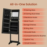 LEDREM Standing Jewelry Cabinet with LED Mirror - Full-Length Organizer, 2 Lockable Drawers, Makeup Station & 100+ Storage Slots, Freestanding, Black