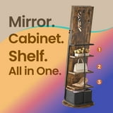 LEDREM 360°Rotating Jewelry Cabinet with LED Lights - Full-Length Mirror, Jewelry Organizer & Makeup Station, Storage Basket, Rustic Brown