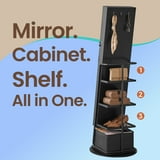 LEDREM 360°Swivel Jewelry Cabinet with LED Lights - Full-Length Mirror, Makeup Shelf & Storage Basket, Standing Armoire Organizer, Ink Black