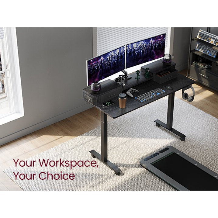 Electric Computer Desk, 23.6 x 55.1 Inches Adjustable Height Stand Desk with Built-in Power Strip