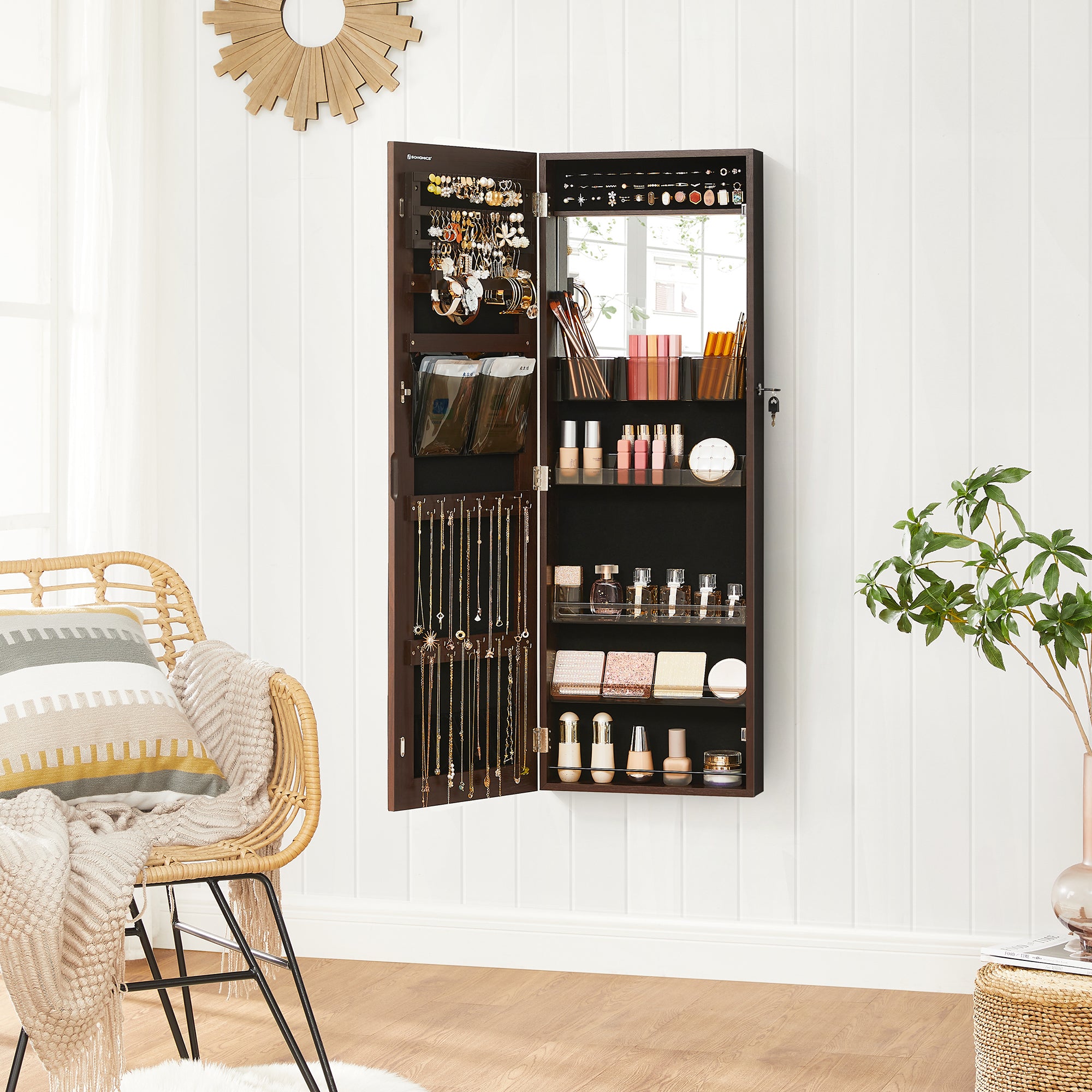 SONGMICS Lockable Jewelry Armoire, with FullLength Frameless