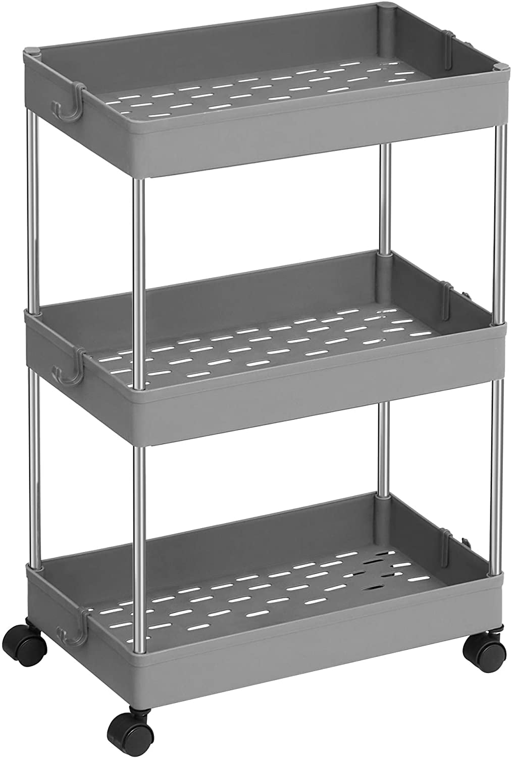 SONGMICS 3Tier Rolling Cart, Storage Cart with Wheels, Gray Songmics