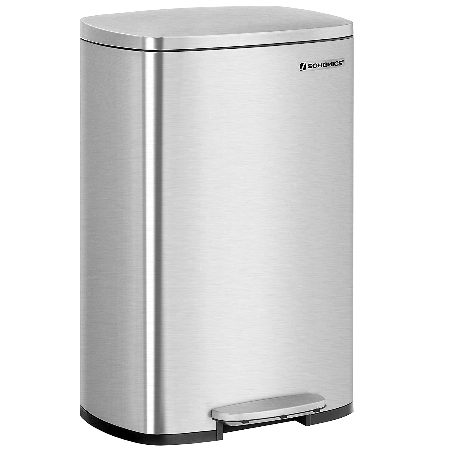 SONGMICS Kitchen Trash Garbage Can, Pedal Rubbish Bin 13.2 Gallons (50L), Silver