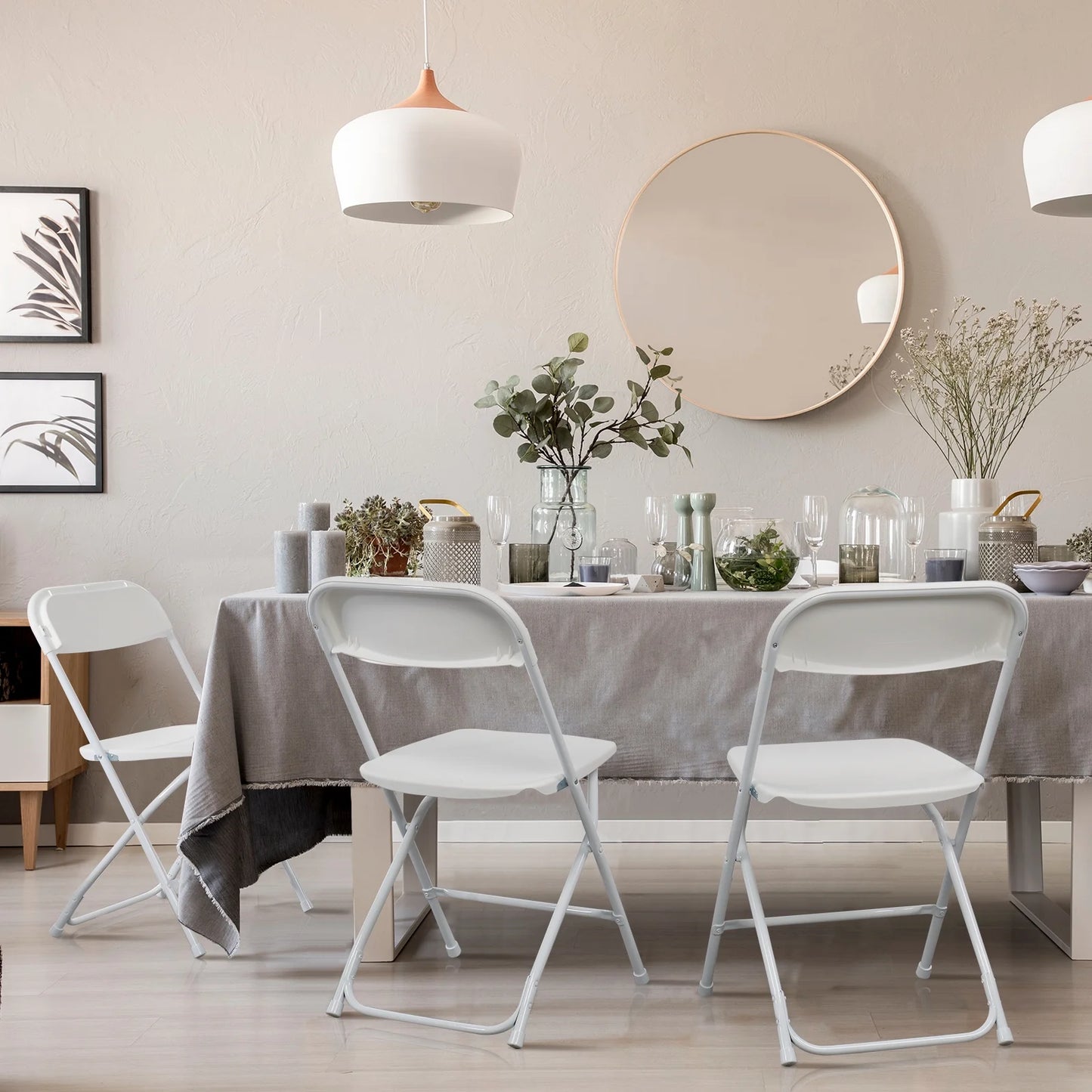 SONGMICS HOME Folding Chairs, 6 Pack Plastic Dining Chair for Outdoor Event, White