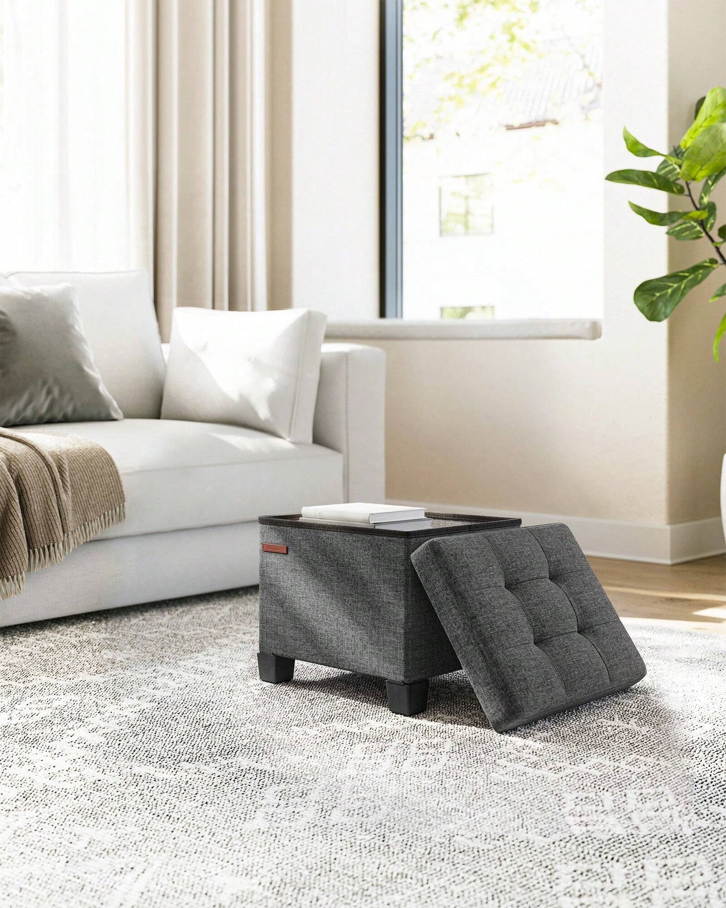 SONGMICS Storage Ottoman, Folding Storage Bench, Ottoman with Storage, Storage Ottoman Bench, for Living Room, Bedroom, 12.6 x 15.8 x 13.2 Inches