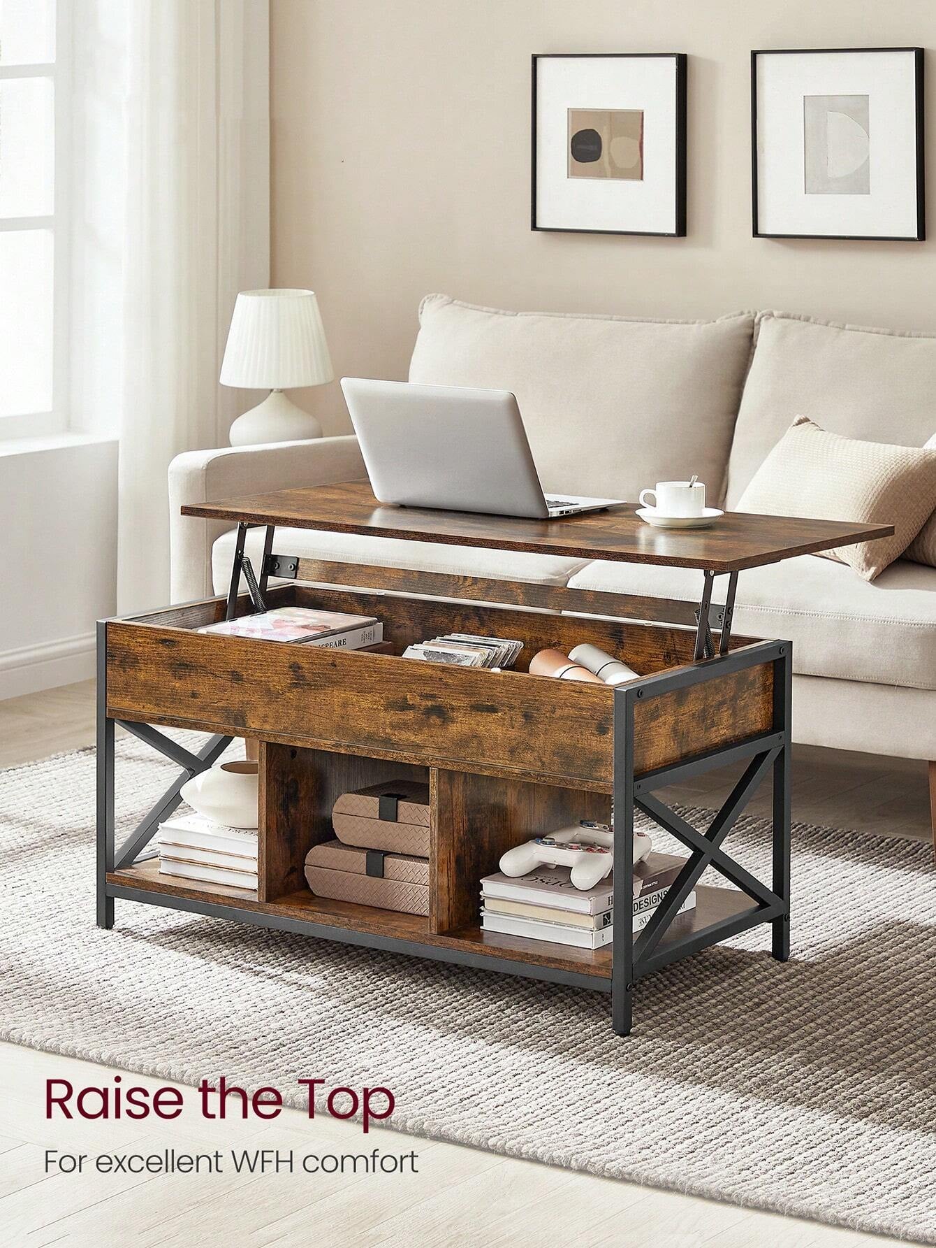 VASAGLE Lift Top Coffee Table for Living Room, Industrial, with Hidden ...