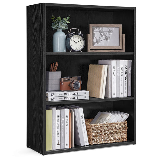 Bookshelf, 23.6 Inches Wide, 3-Tier Open Bookcase with Adjustable Storage Shelves, Floor Standing Unit Ebony Black