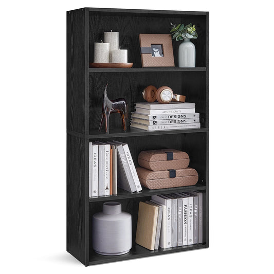 VASAGLE Bookshelf, 23.6'' Wide, 4-Tier Open Bookcase with Adjustable Storage Shelves, Ebony Black