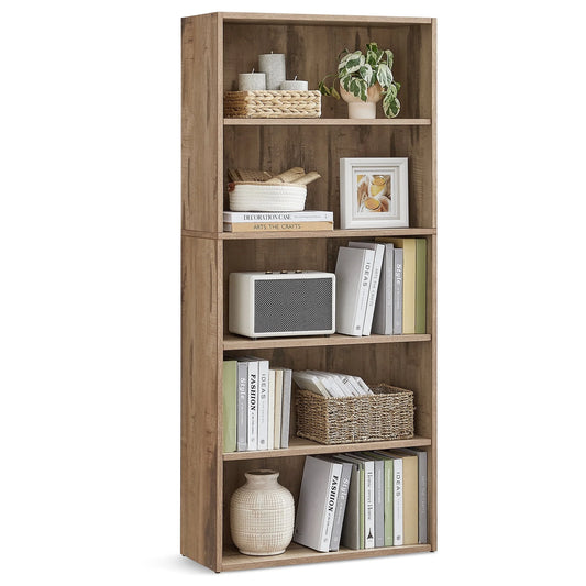 Bookshelf, 23.6 Inches Wide, 5-Tier Open Bookcase with Adjustable Storage Shelves, Floor Standing Unit Camel Brown