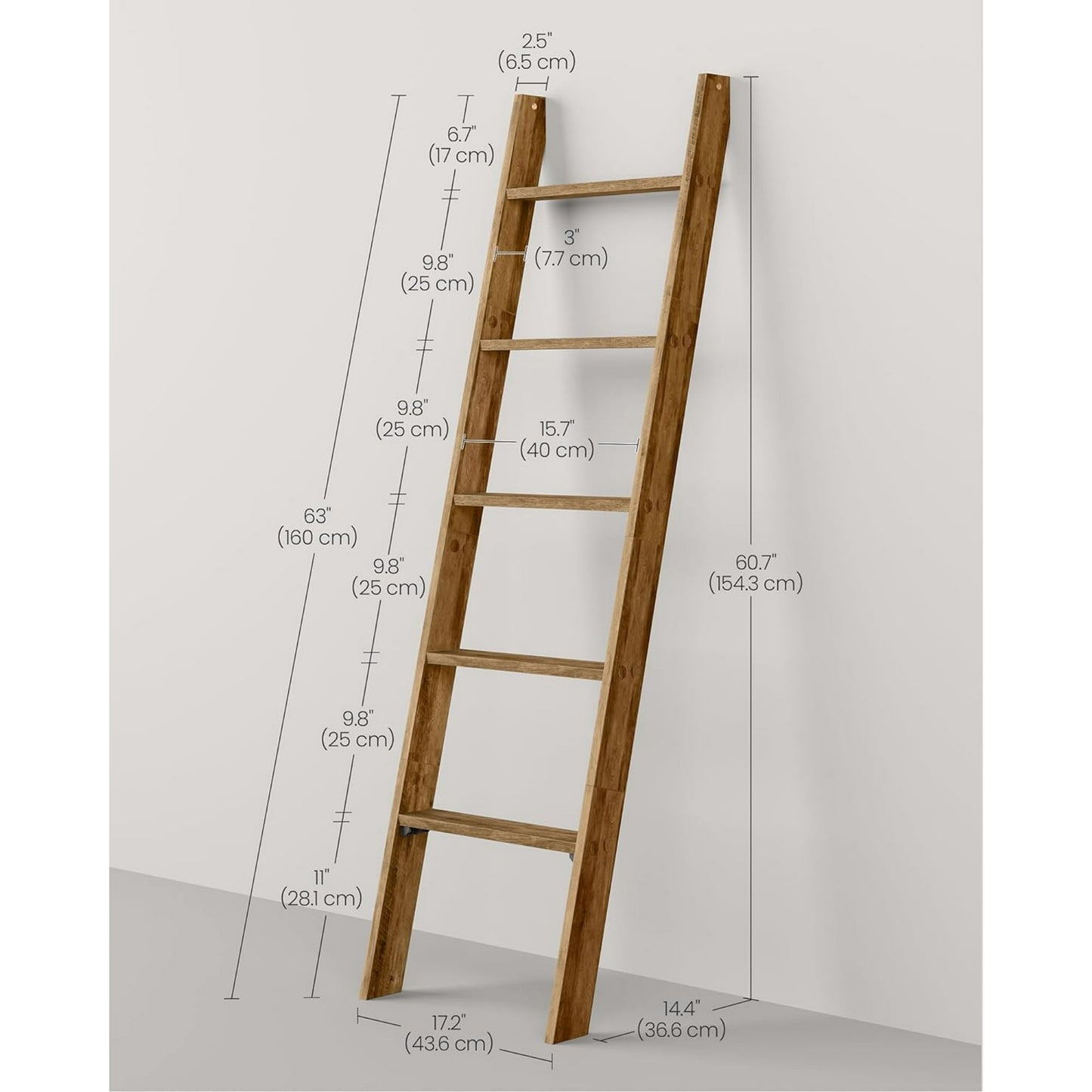 Blanket Ladder Decorative Farmhouse for The Living Room, 5-Tier Ladder Shelf, Ladder Rack for Storage and Decor