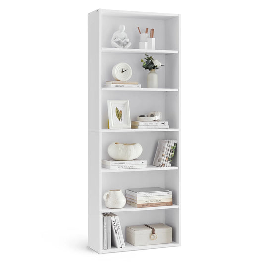 VASAGLE 6 Tier Bookshelf, 23.6 inch Wide, Open Bookcase, Floor Standing Unit, for Living Room, White