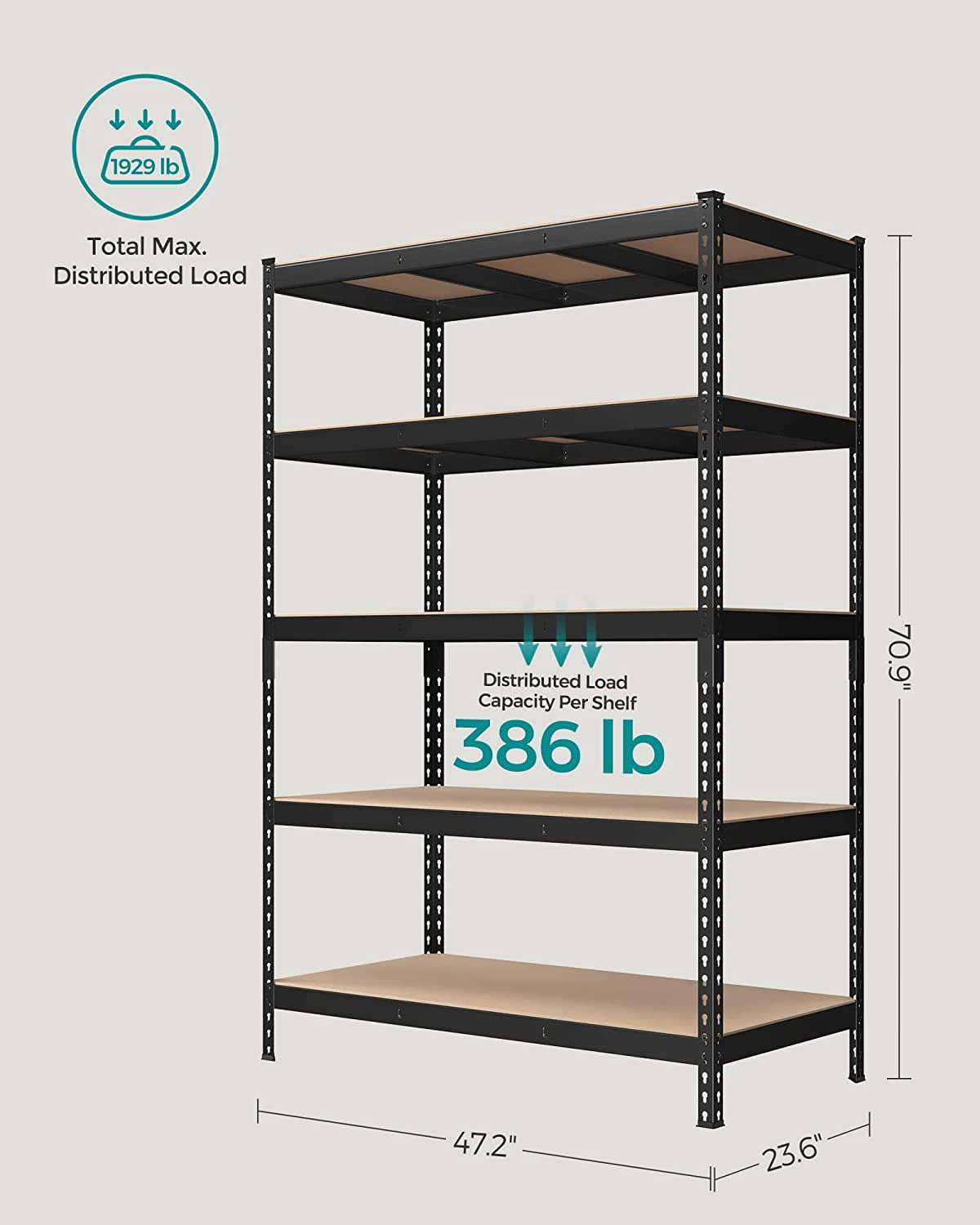 VASAGLE 5-Tier Utility Shelves Metal Storage Shelves Garage Shelving Unit Adjustable Garage Storage Shelves Storage Racks Heavy Duty Shed Shelving