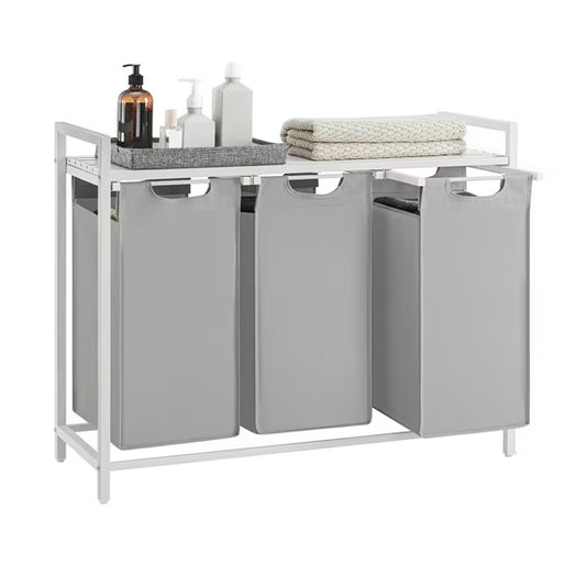 3-Bag Laundry Sorter Cart with Removable Washable Bags, Ventilated Top Shelf and Locking Wheels, 31.7 Gallon Capacity, Dove Gray